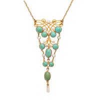 ART NOUVEAU, YELLOW GOLD, TURQUOISE AND PEARL NECKLACE