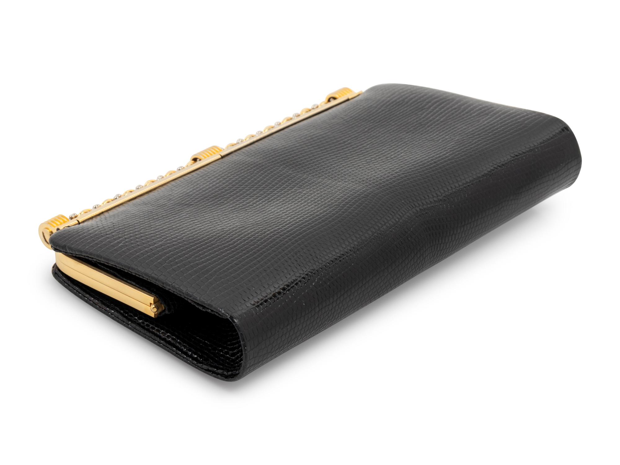 Two Gucci Black Lizard Items; One Women's Bag, One Men's Wallet, 1970-90s