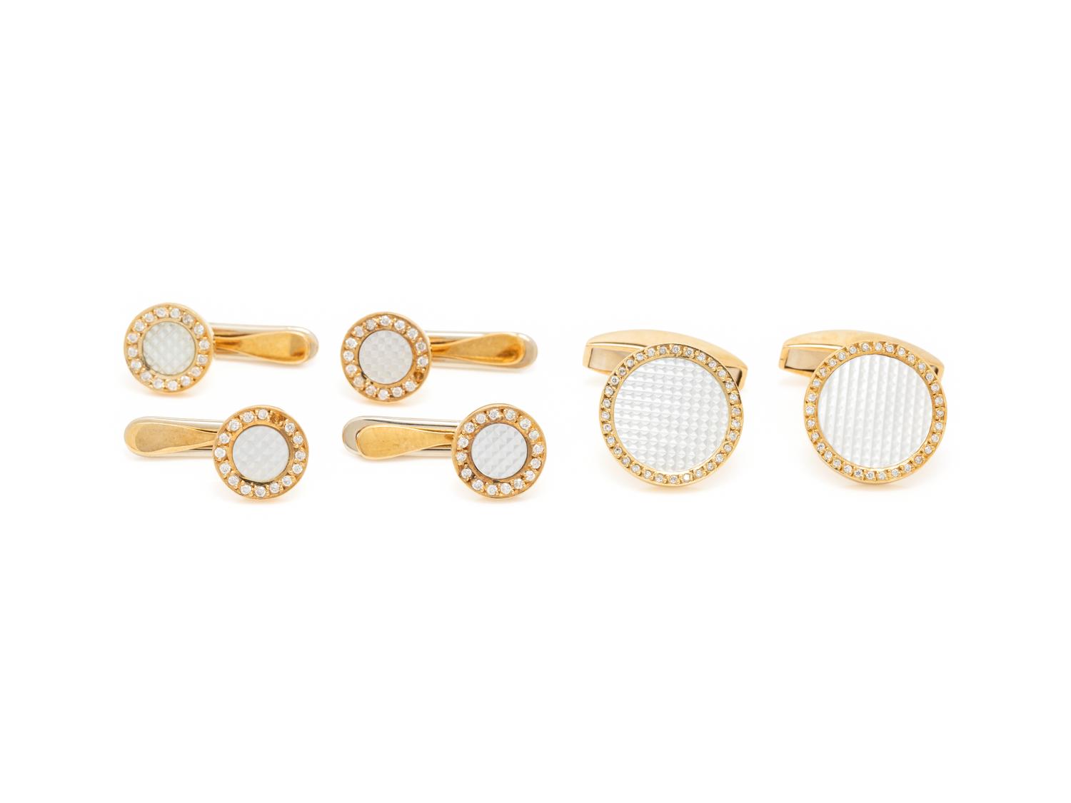 DEAKIN & FRANCIS, YELLOW GOLD, MOTHER-OF-PEARL AND DIAMOND DRESS SET