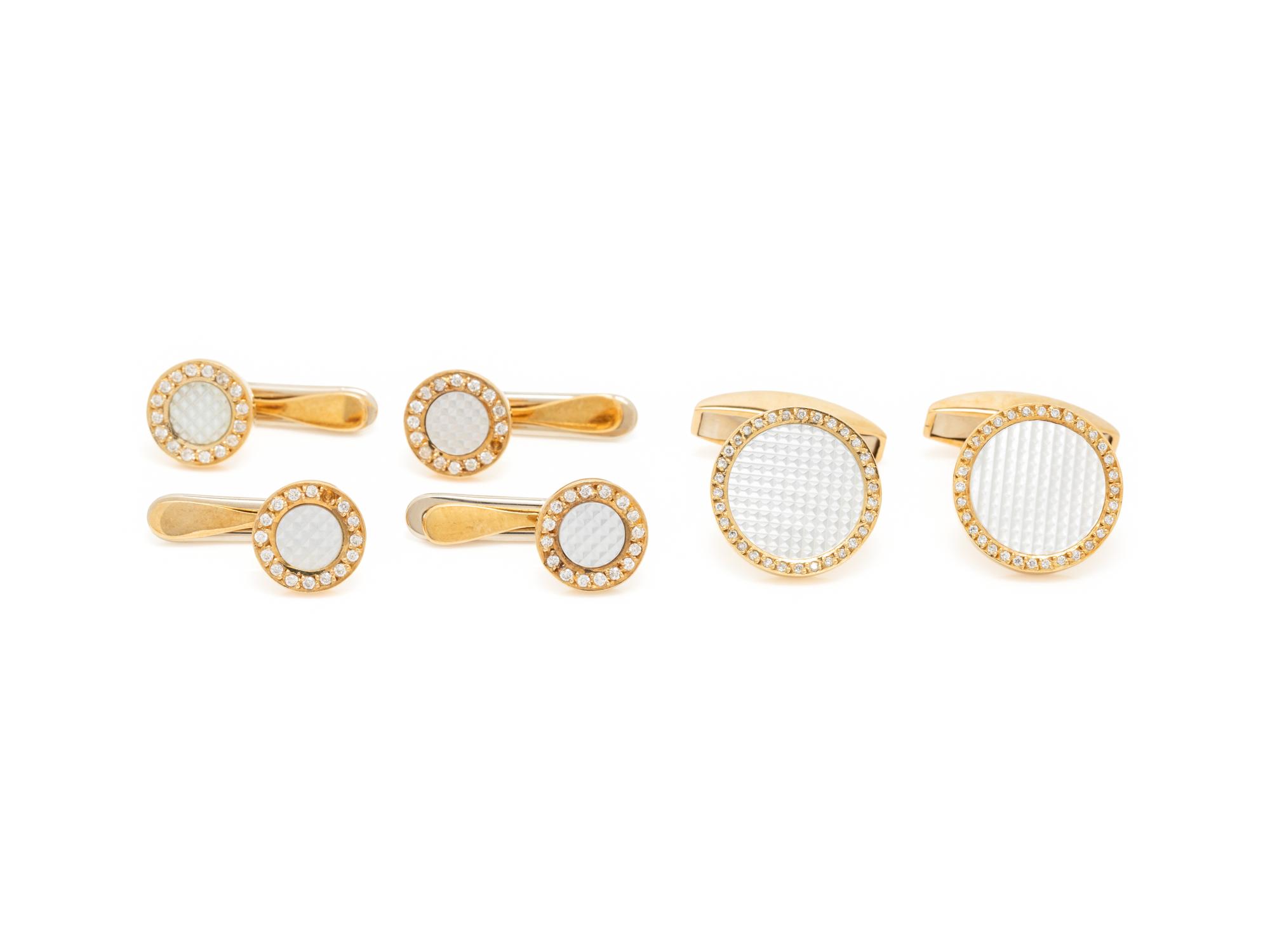 DEAKIN & FRANCIS, YELLOW GOLD, MOTHER-OF-PEARL AND DIAMOND DRESS SET