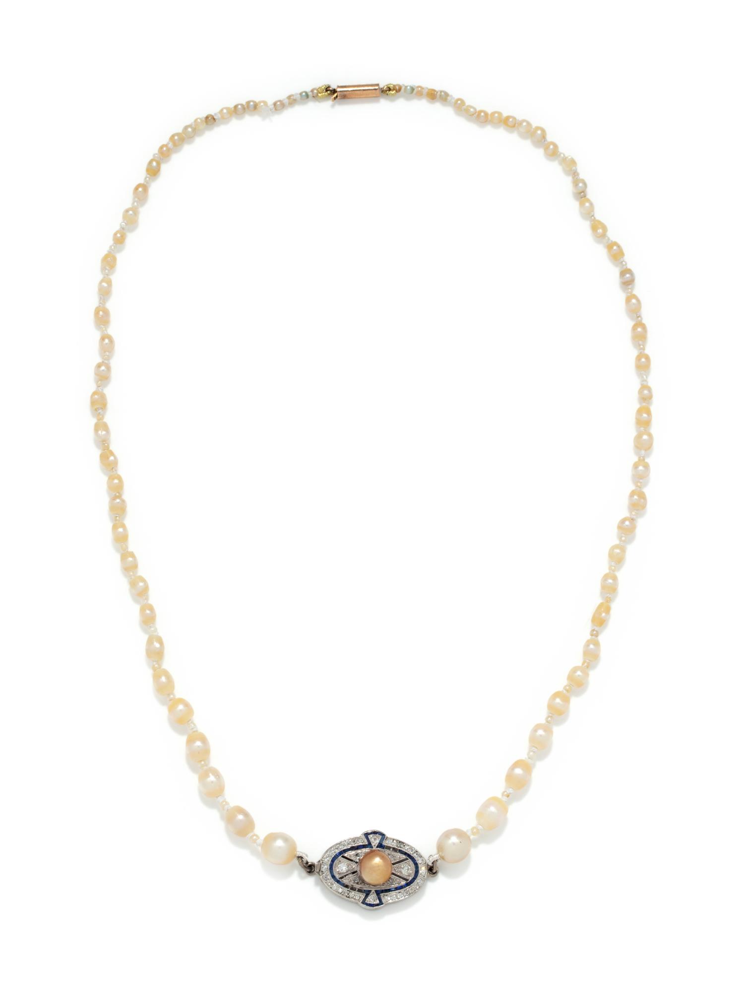 NATURAL PEARL AND DIAMOND NECKLACE