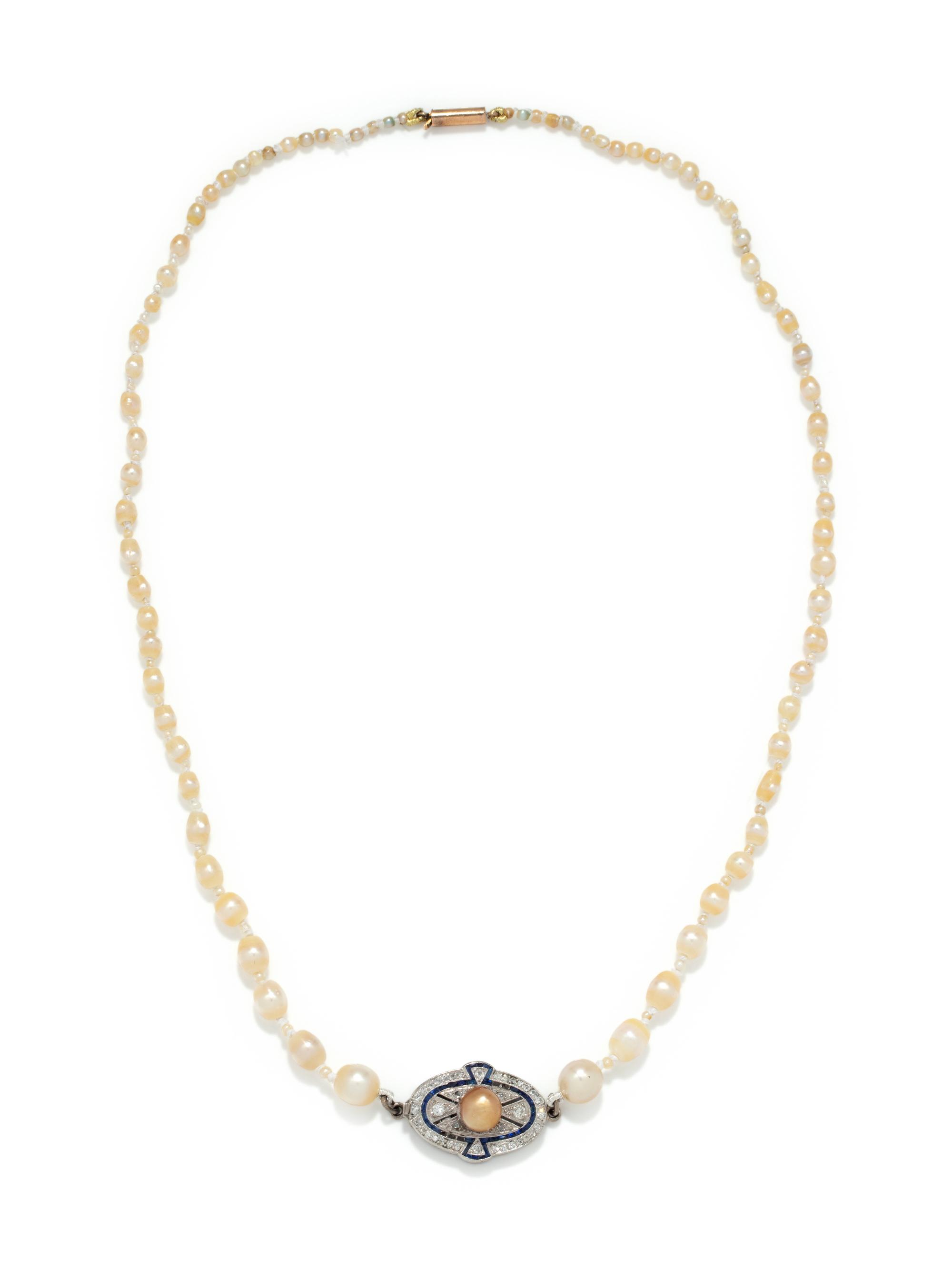 NATURAL PEARL AND DIAMOND NECKLACE