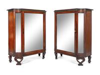 A Pair of Late Regency Brass and Satinwood-Inlaid Mahogany Cabinets
