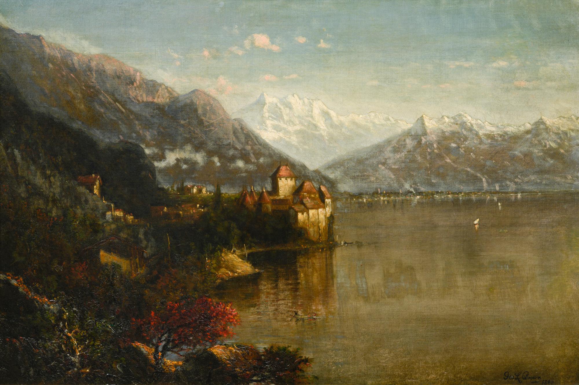 Morning, View of the Chillon Castle, Switzerland, the Alps in the Distance , c. 1882-83