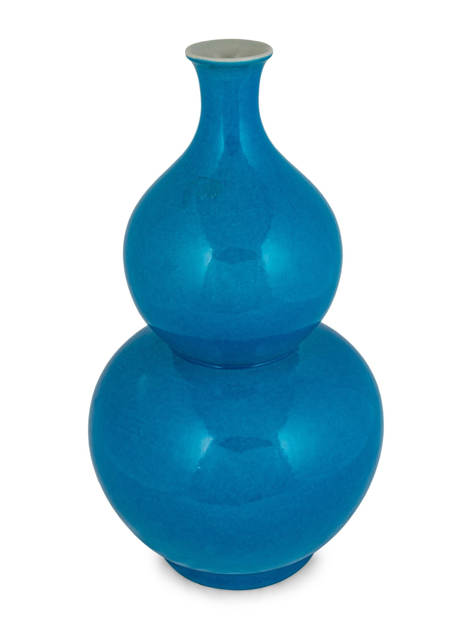 A Chinese Turquoise Glazed Double Gourd-Form Porcelain Vase — 20TH CENTURY