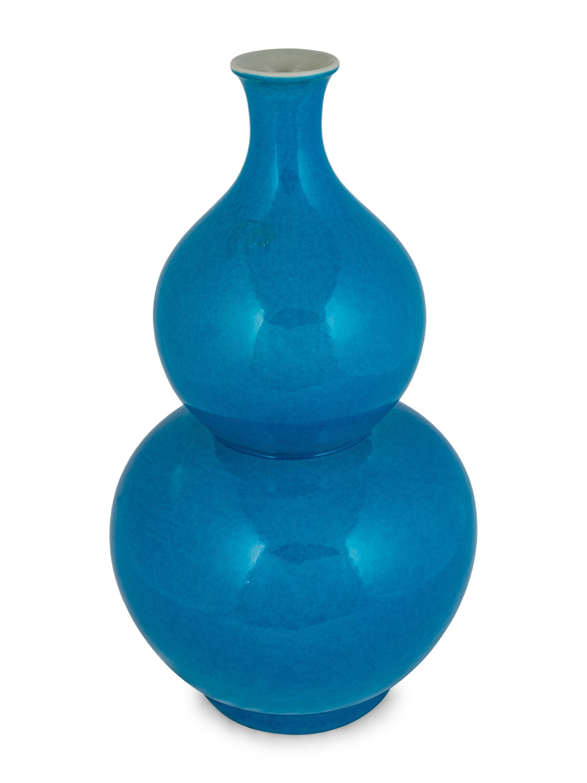 A Chinese Turquoise Glazed Double Gourd-Form Porcelain Vase — 20TH CENTURY