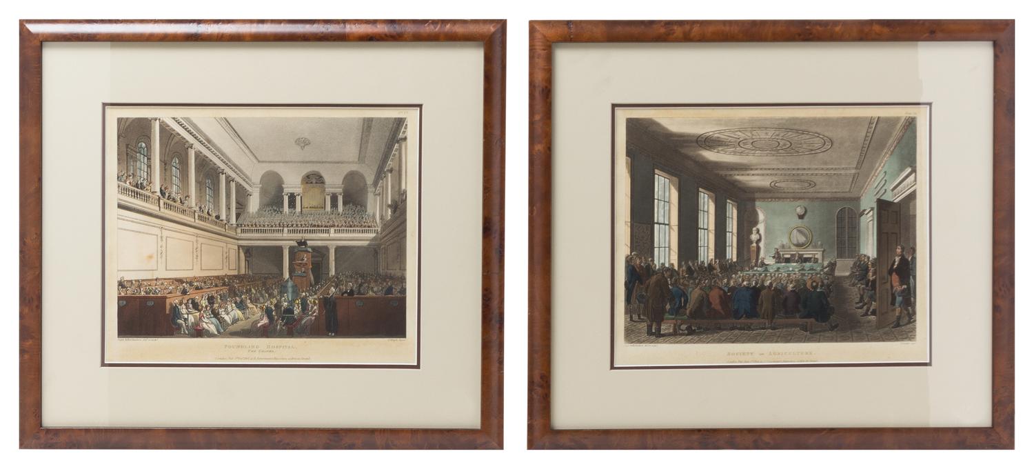 Two English Aquatints Height of image 7 5/8 x width 10 1/8 inches. — THOMAS ROWLANDSON (1756-1827) AND AUGUSTUS CHARLES PUGIN (1762-1832), PUBISHED BY RUDOLPH ACKERMANN, LONDON, 1808-1809