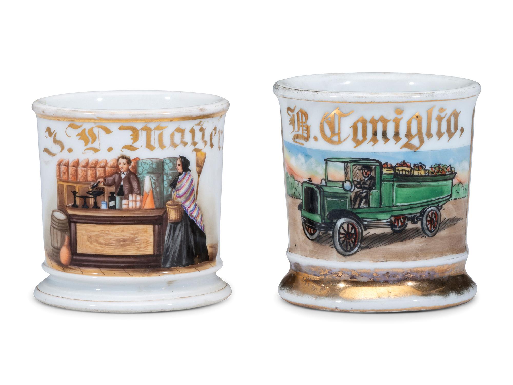 Two Porcelain Occupational Shaving Mugs