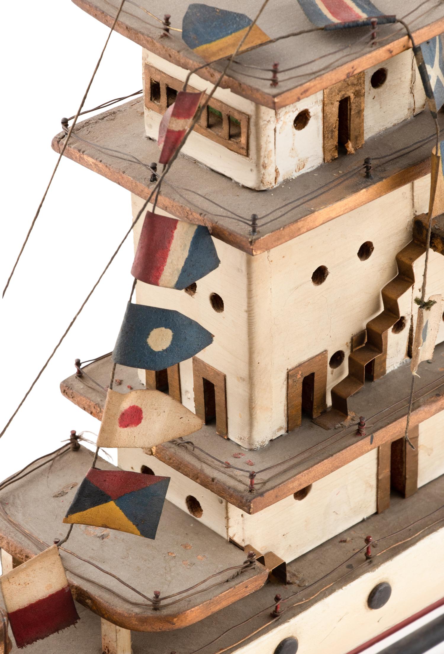 A Carved and Painted Wood Four-level Steamer Ship
