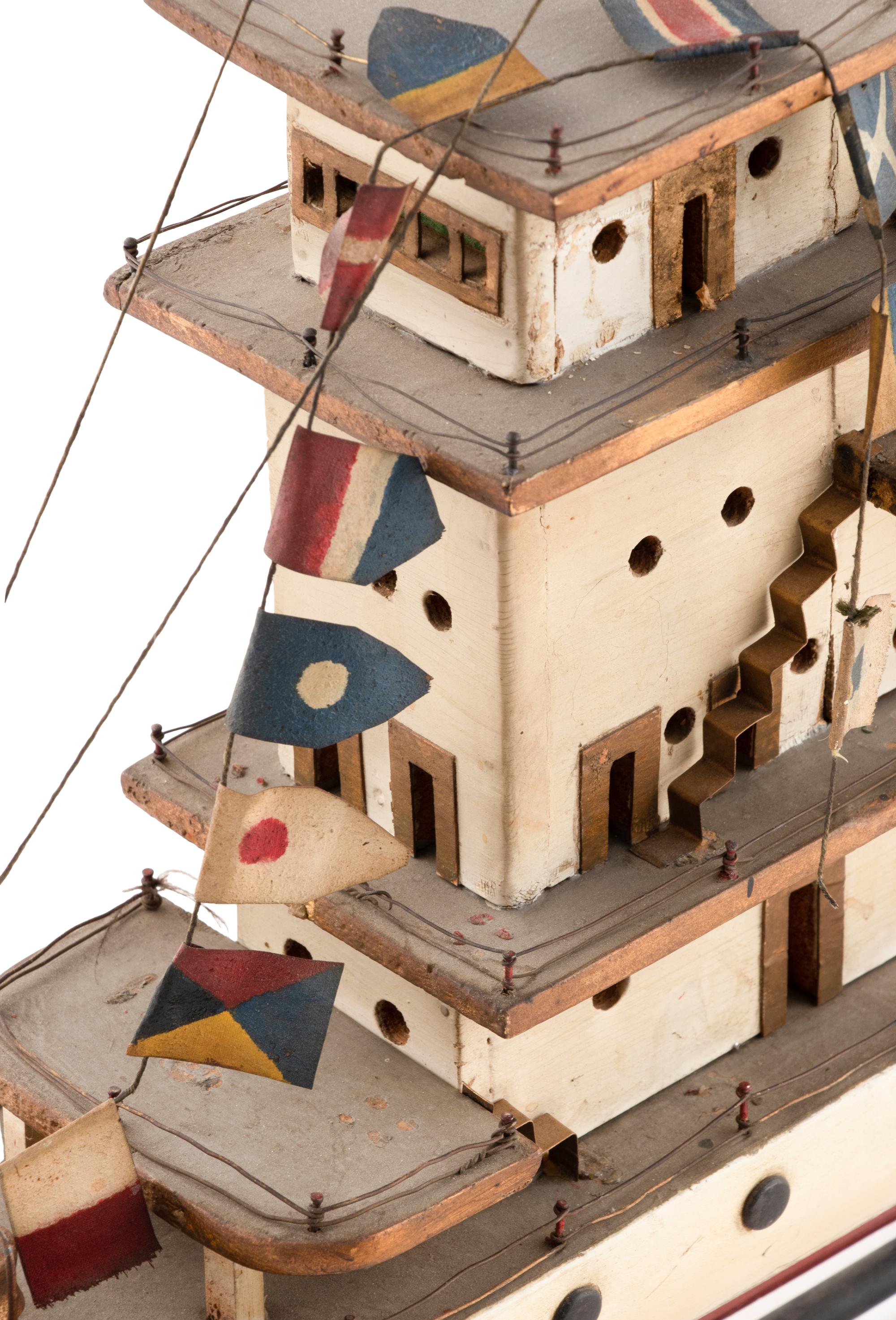 A Carved and Painted Wood Four-level Steamer Ship