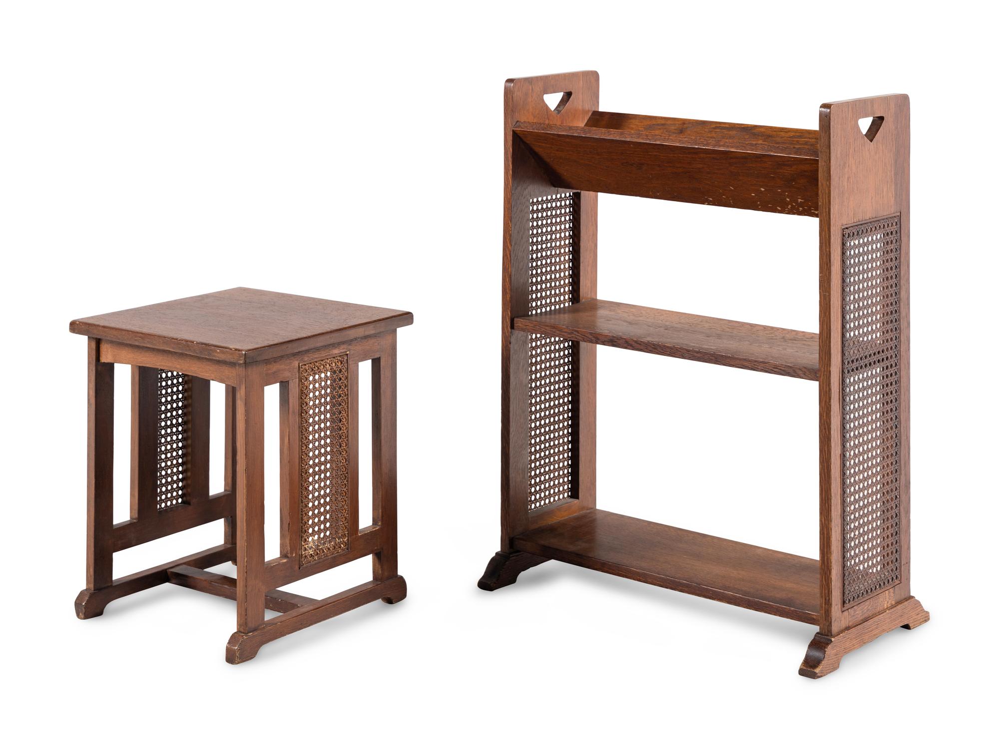 Caned Side Table and Bookshelf