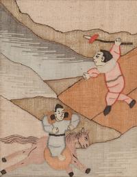 Eight Chinese Cream Ground Kesi Woven Silk Panels