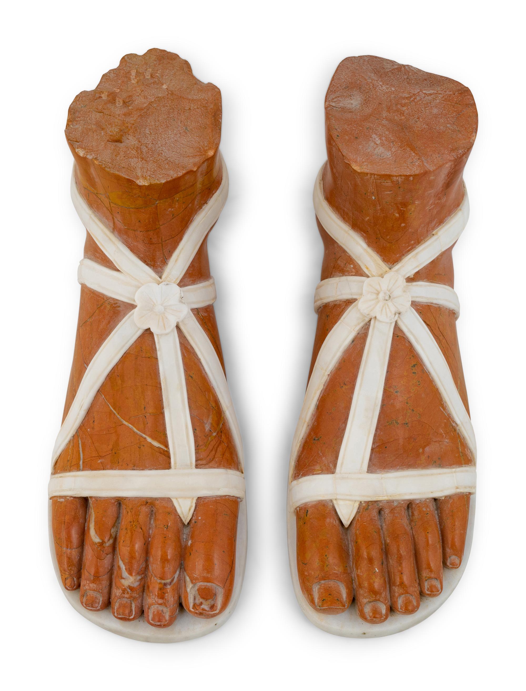 A Pair of Large Grand Tour Style Marble Models of Sandaled Feet