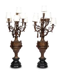 A Pair of Continental Bronze Seven-Light Candelabra