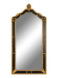 A Pair of Large Ebonized and Parcel Gilt Pier Mirrors