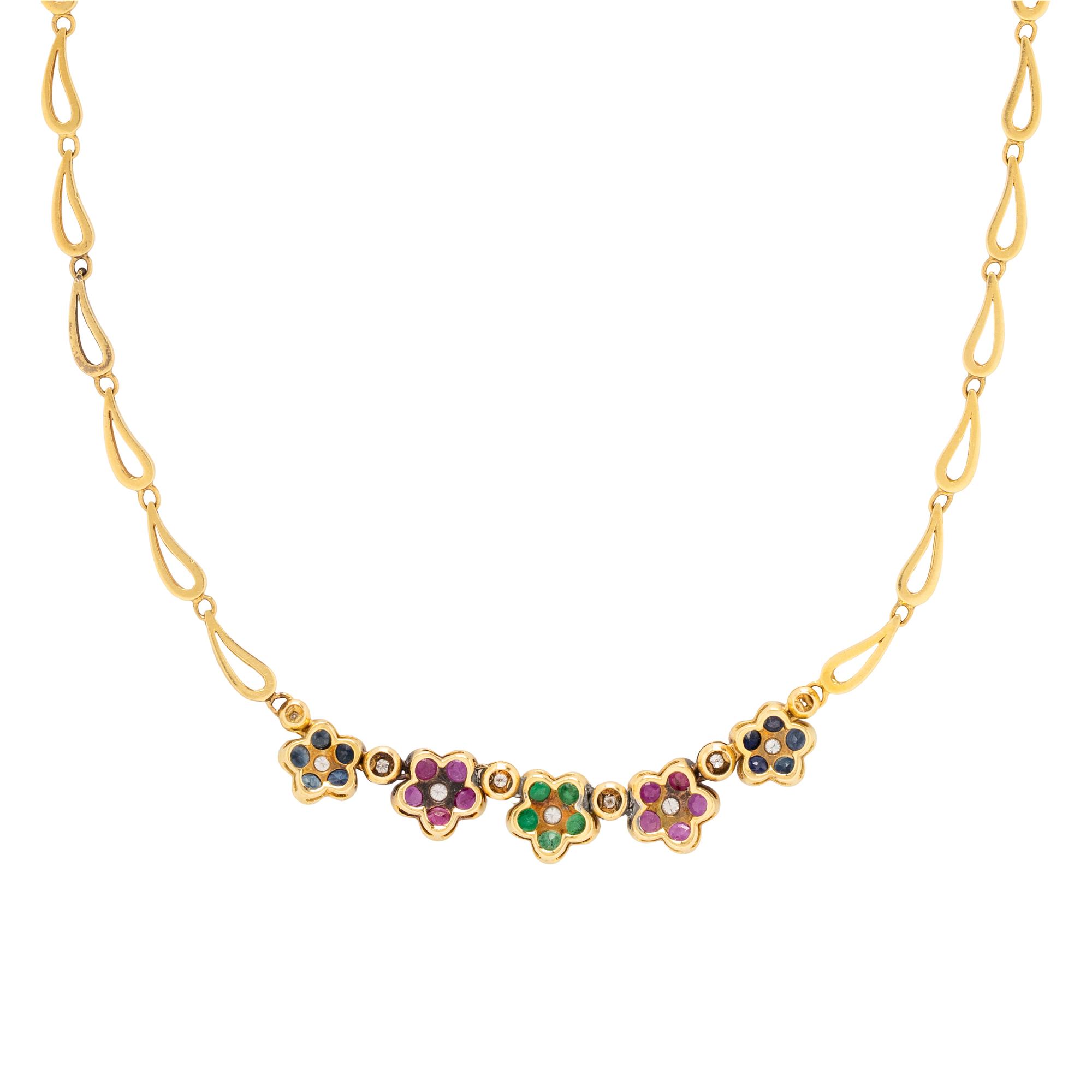 VAN CLEEF & ARPELS, MULTIGEM AND YELLOW GOLD FLOWER NECKLACE