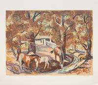 Four Works: Horse Play , edition 101/125; Basket Figure , edition 14/25; The Corral , edition 48/120; Home From the Fiesta - R. Vernon Hunter , edition 29/120