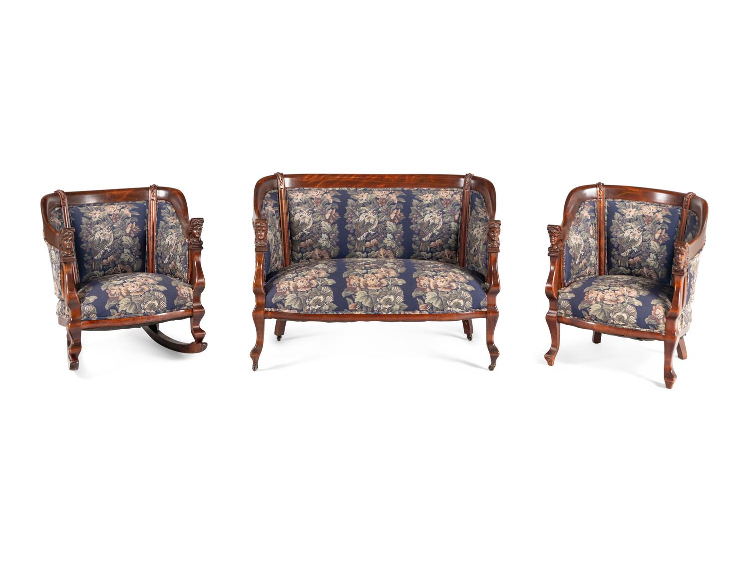 A Victorian Mahogany Three-Piece Seating Suite