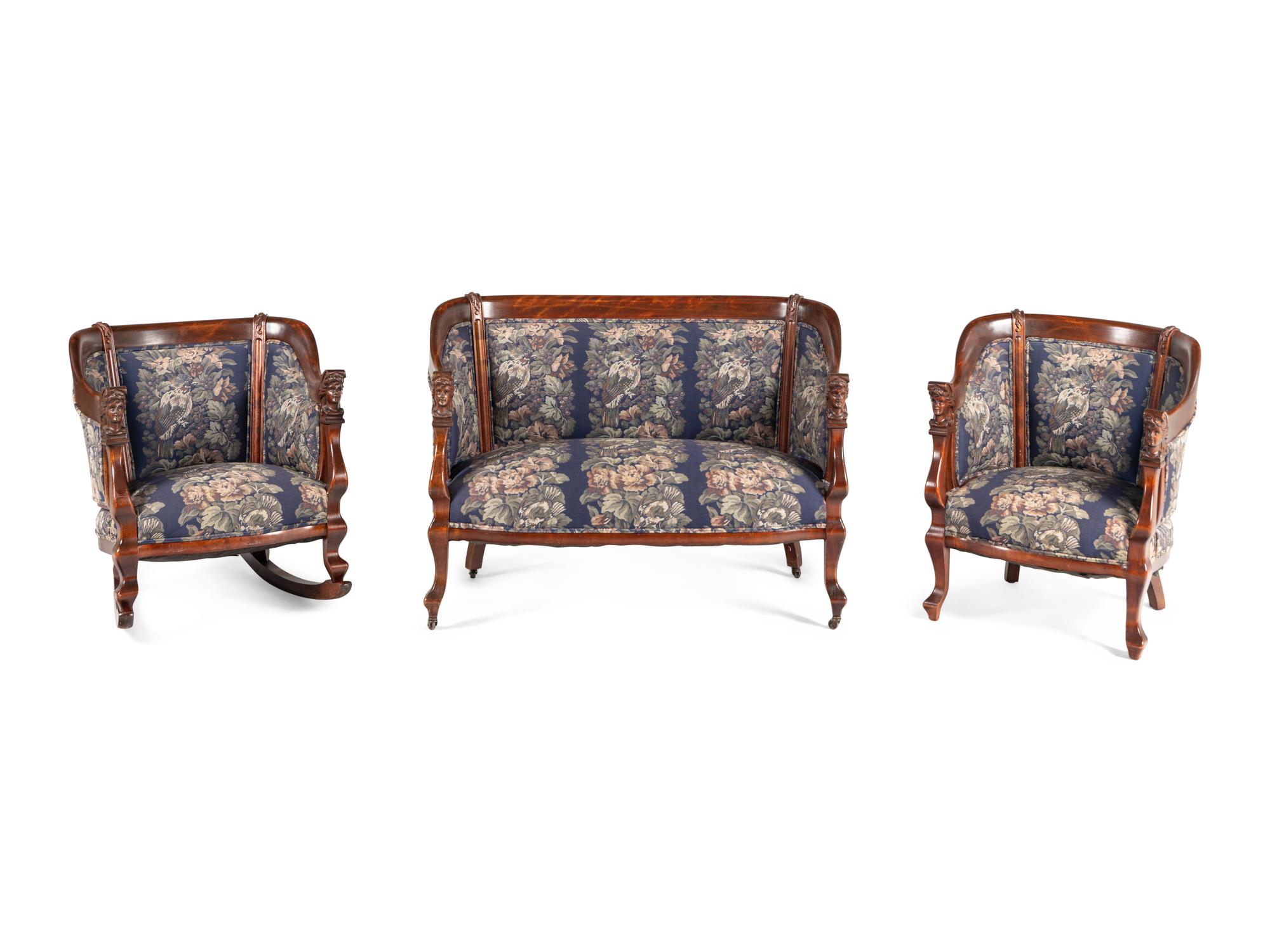 A Victorian Mahogany Three-Piece Seating Suite