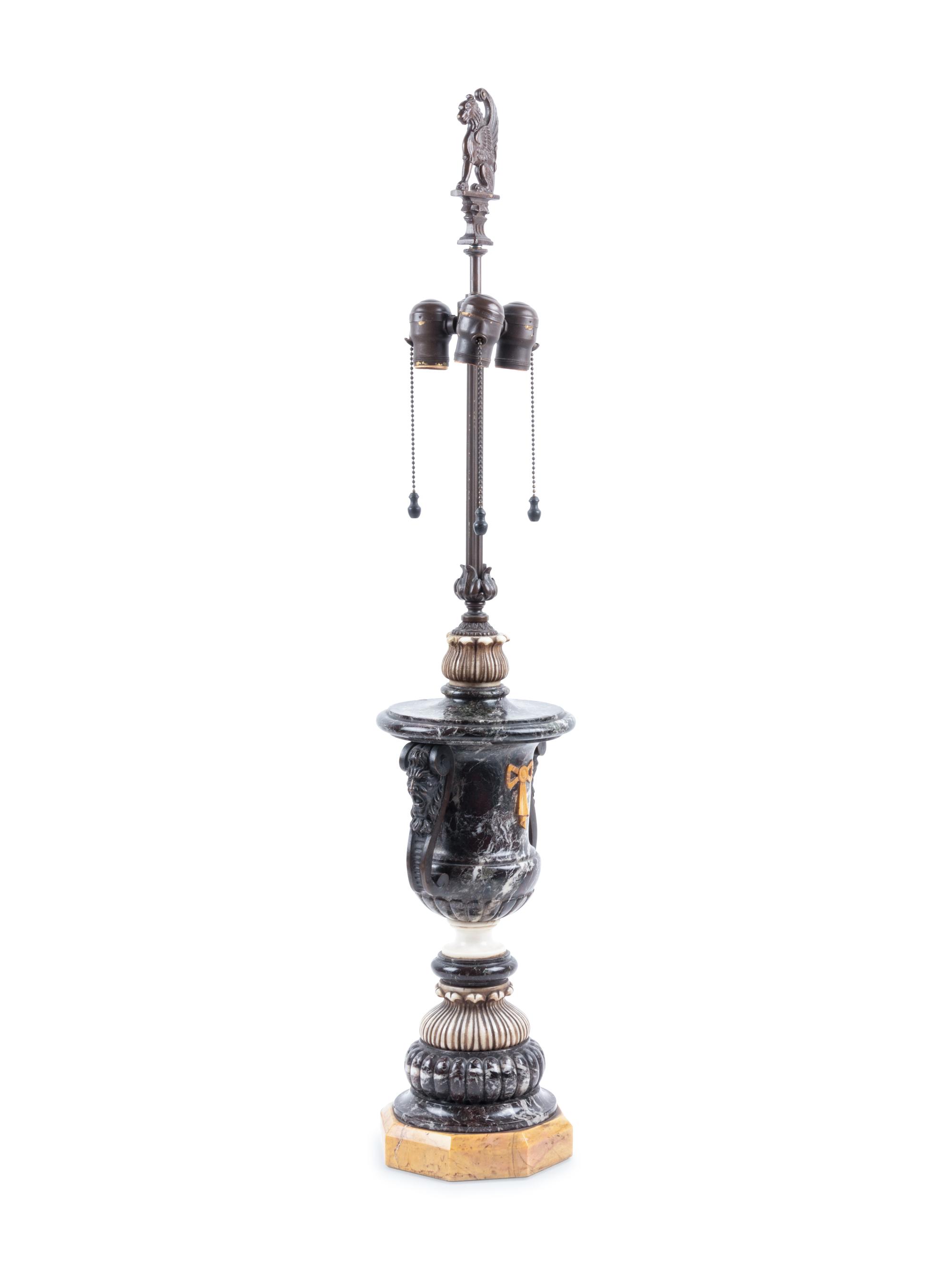 A Continental Gilt Bronze Mounted Marble Table Lamp
