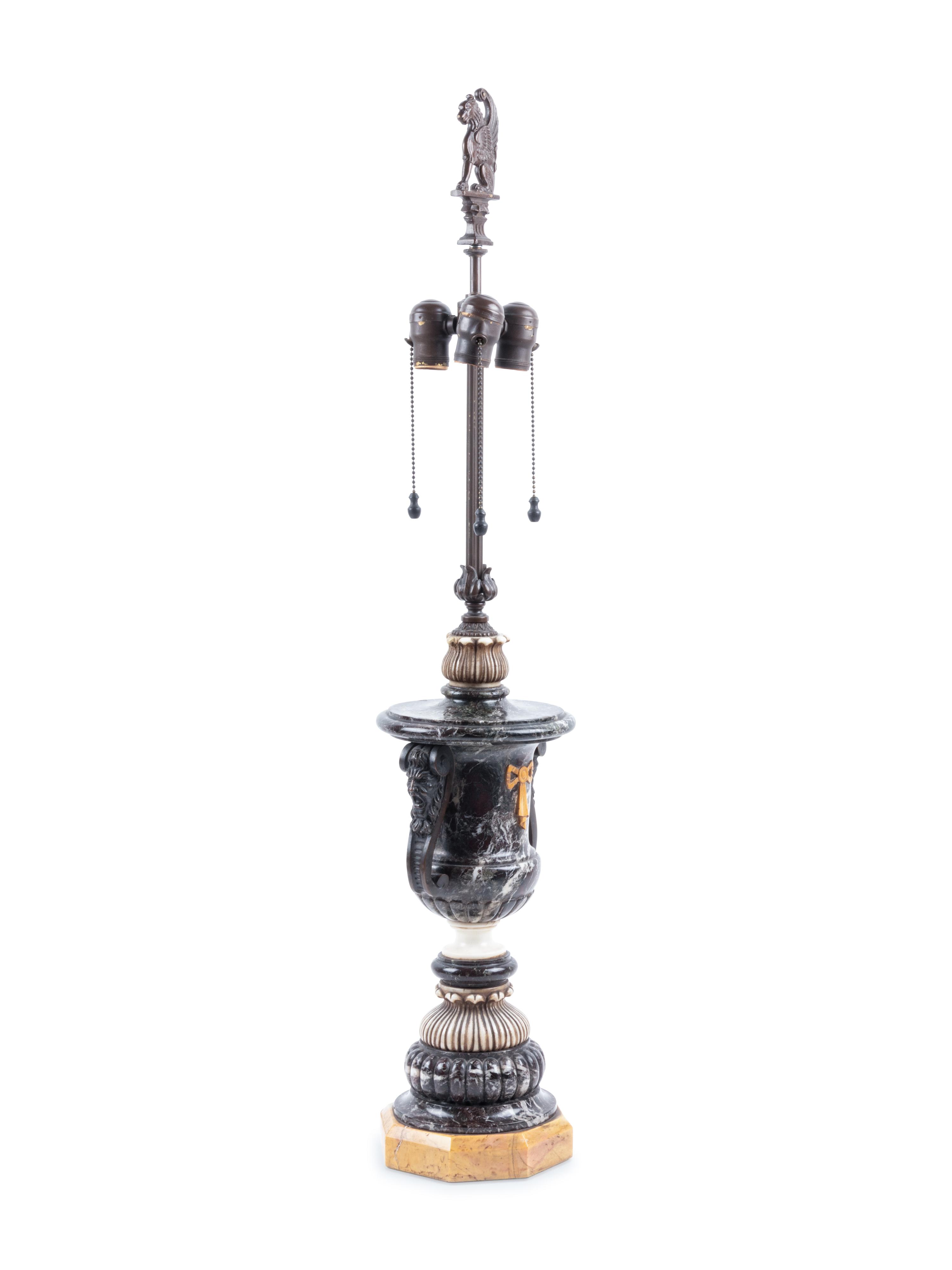 A Continental Gilt Bronze Mounted Marble Table Lamp