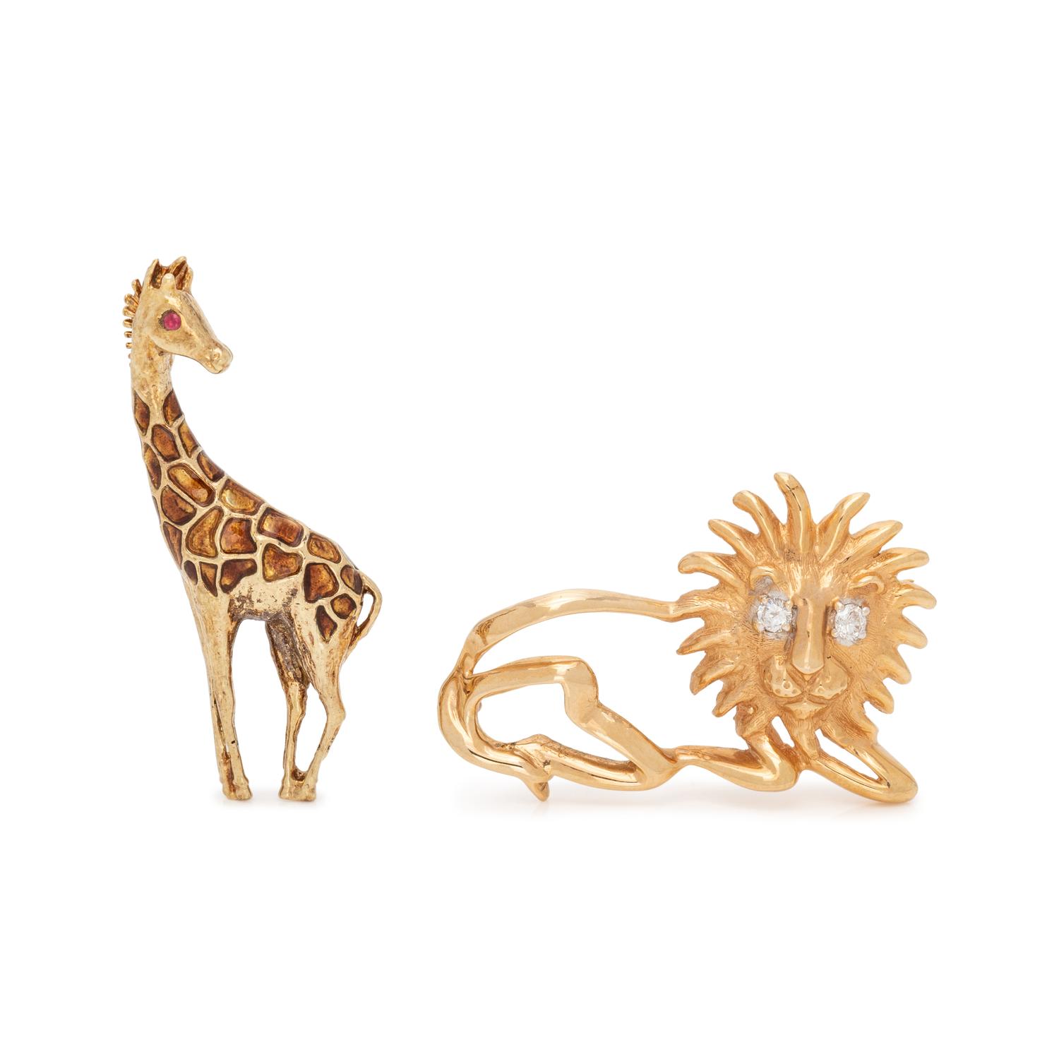 COLLECTION OF YELLOW GOLD ANIMAL BROOCHES