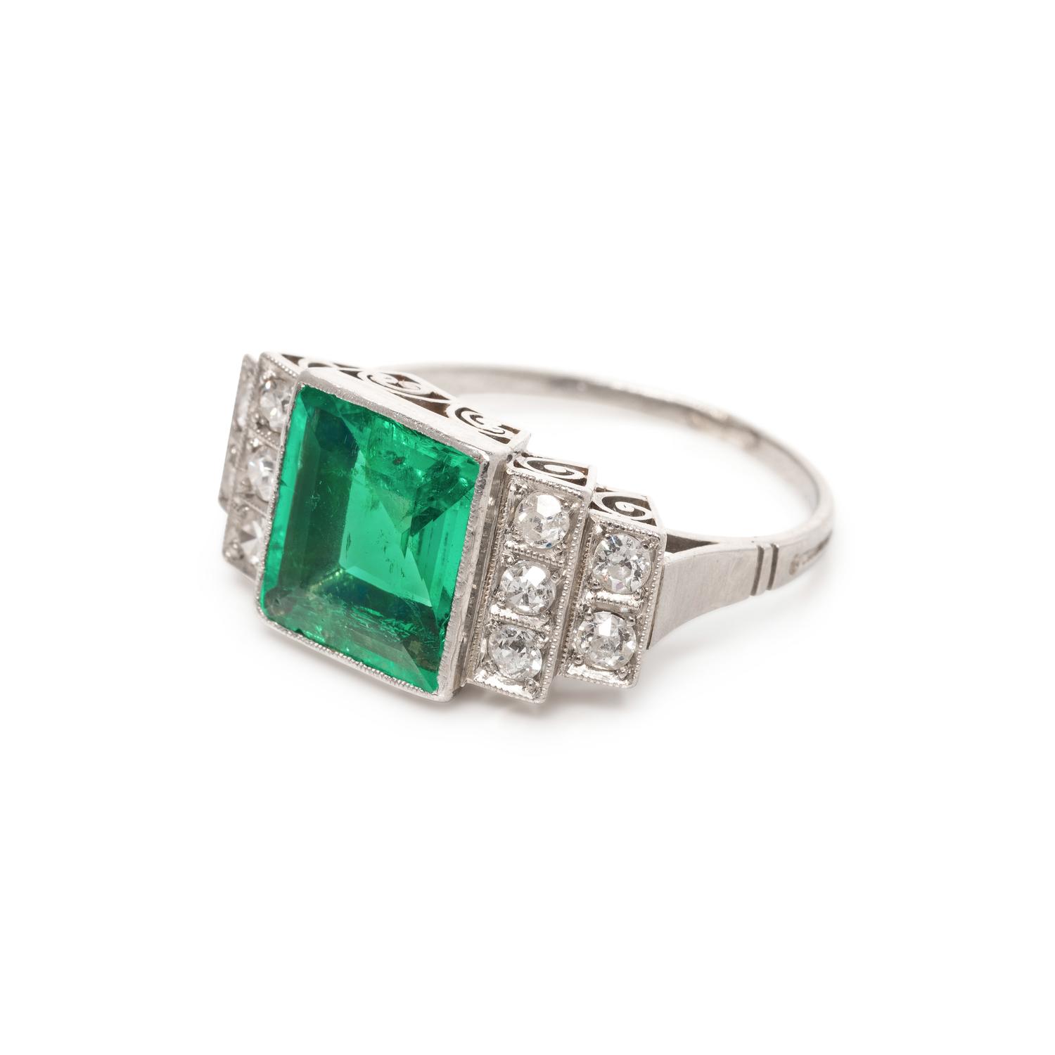 ART DECO, EMERALD AND DIAMOND RING