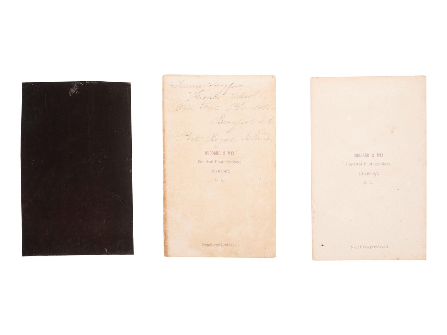 [AFRICAN AMERICANA - EDUCATION]. A group of 3 photographs, incl. tintype and CDVs of teacher Fannie Langford and formerly enslaved students at The Hooper School on the Old Fort Plantation, Beaufort, SC.