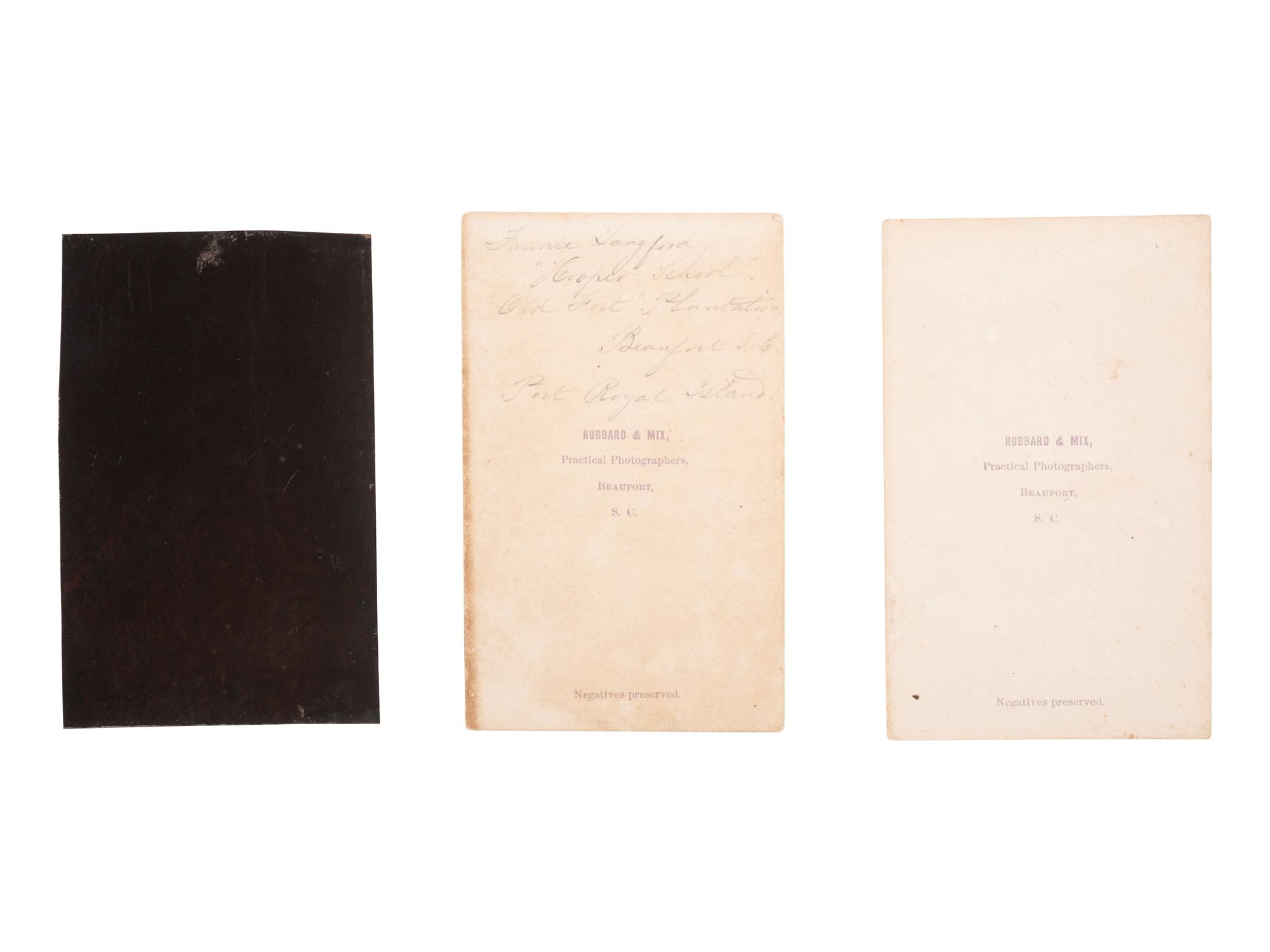 [AFRICAN AMERICANA - EDUCATION]. A group of 3 photographs, incl. tintype and CDVs of teacher Fannie Langford and formerly enslaved students at The Hooper School on the Old Fort Plantation, Beaufort, SC.