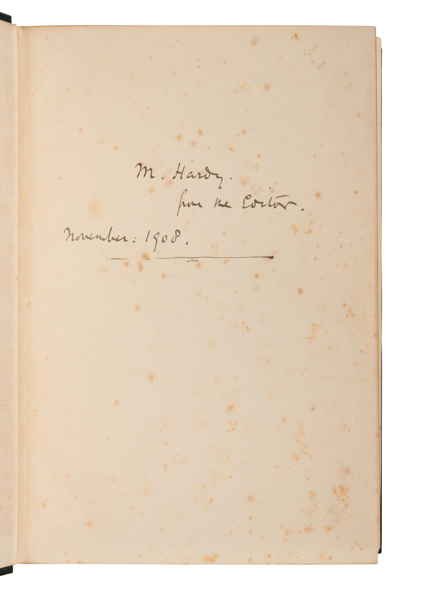 HARDY, Thomas (1840-1928), editor. Select Poems of William Barnes. Chosen and Edited with a Preface and Glossarial Notes by Thomas Hardy . London: Henry Frowde, 1908.