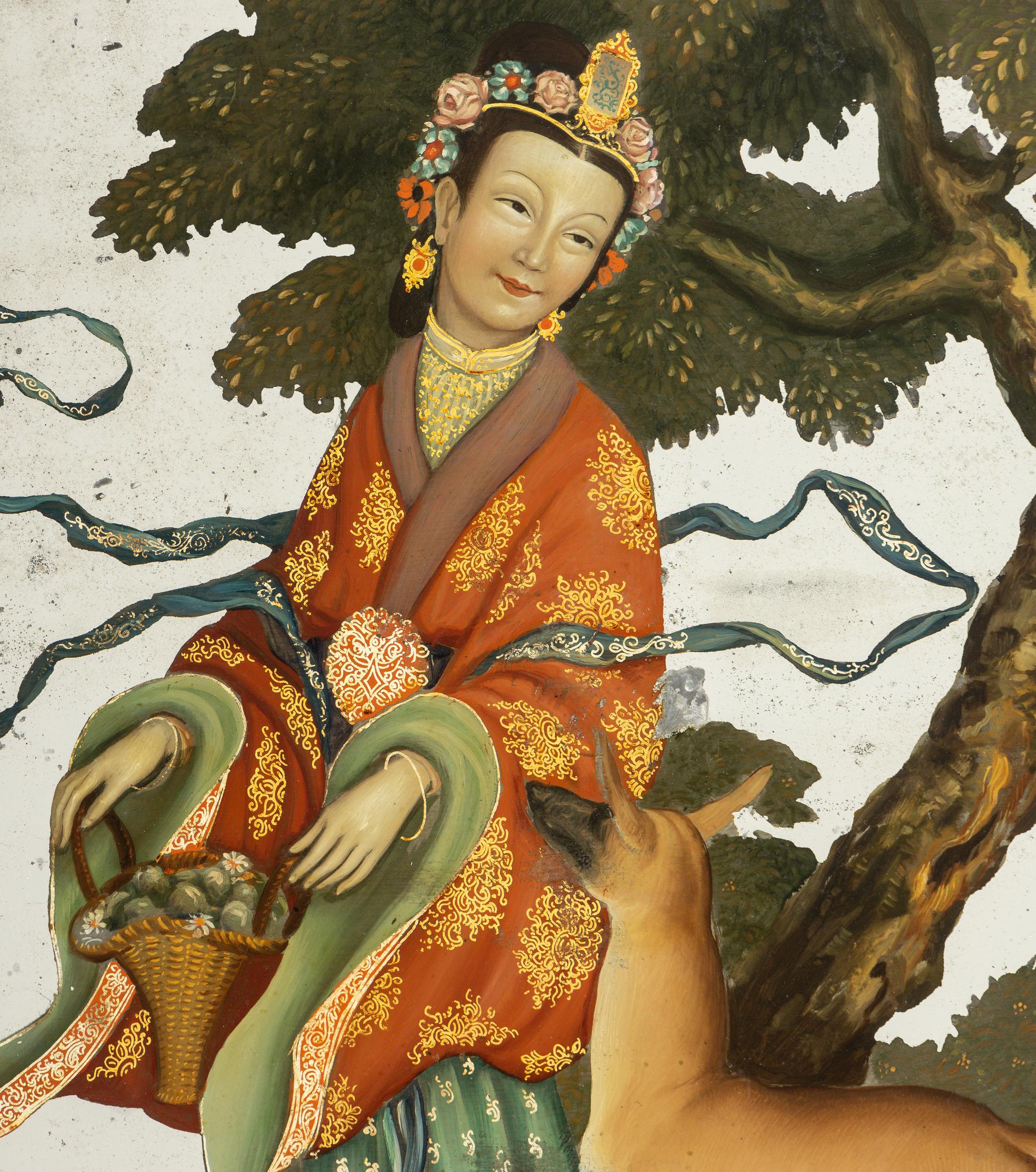 A Pair of Chinese Export Reverse-Painted Mirrors