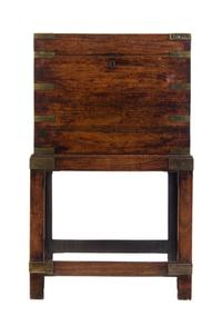 An English Brass Mounted Mahogany Campaign Chest, Height of chest 13 x width 17 1/4 x depth 13 1/2 inches.