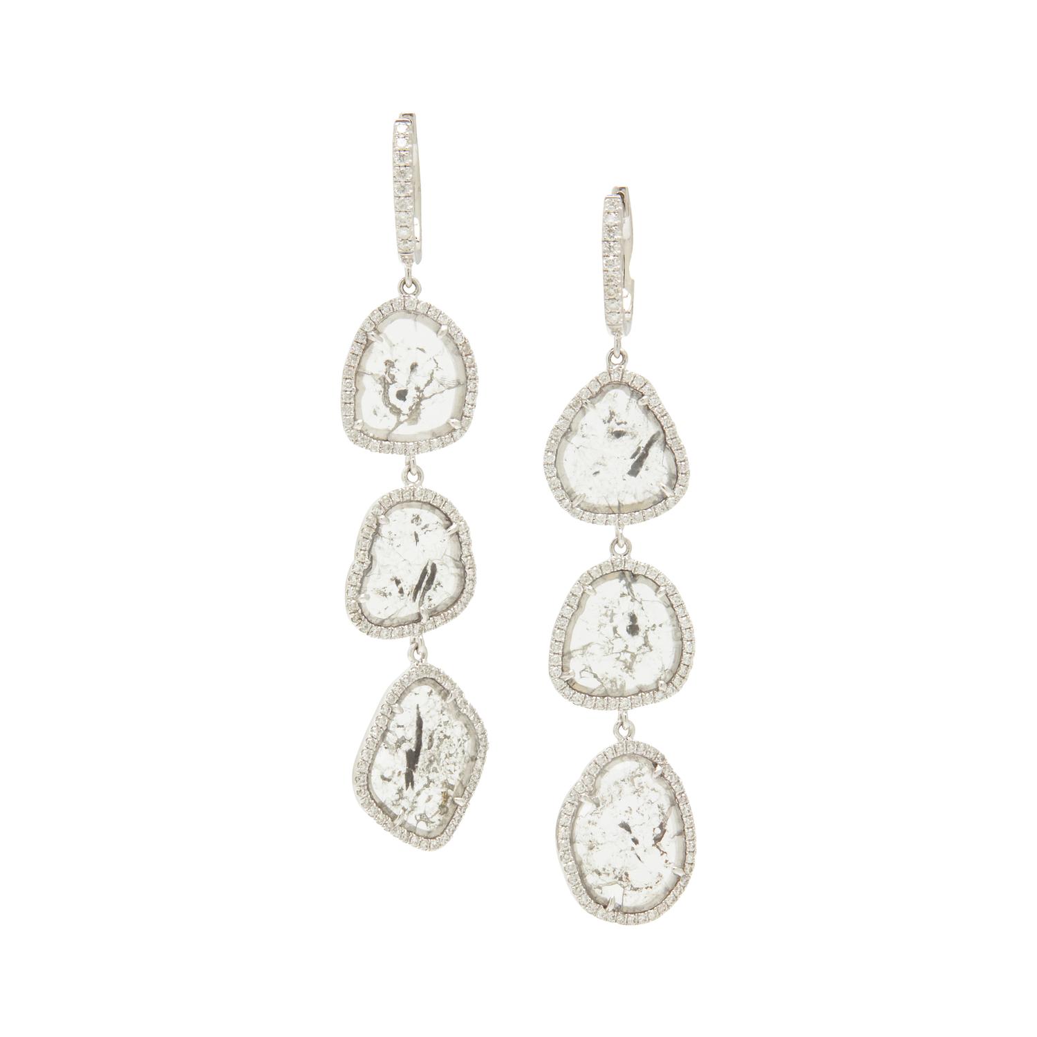 WHITE GOLD TIERED DIAMOND SLICE EARRINGS