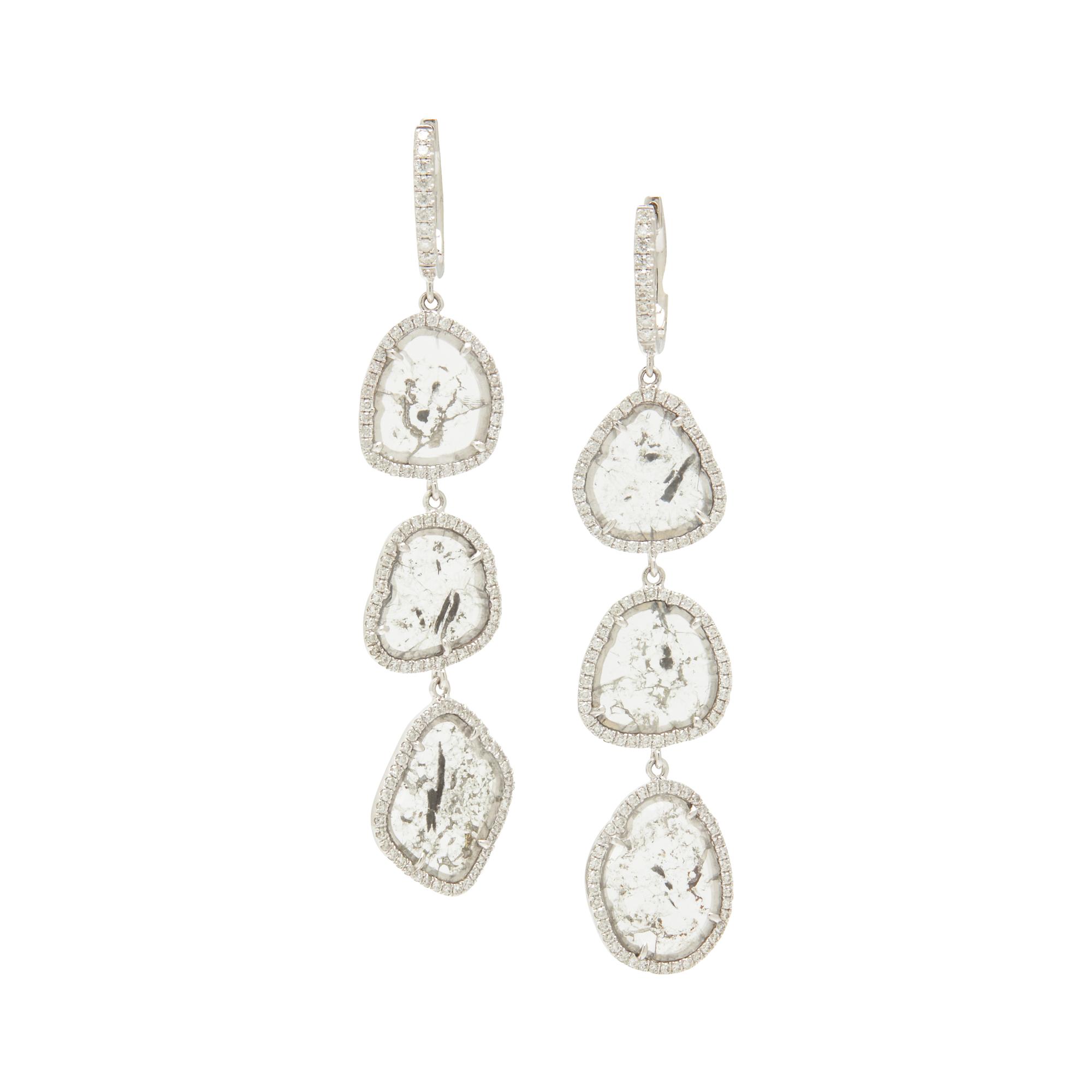 WHITE GOLD TIERED DIAMOND SLICE EARRINGS