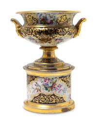 An English Parcel Gilt and Painted Porcelain Pedestal Bowl