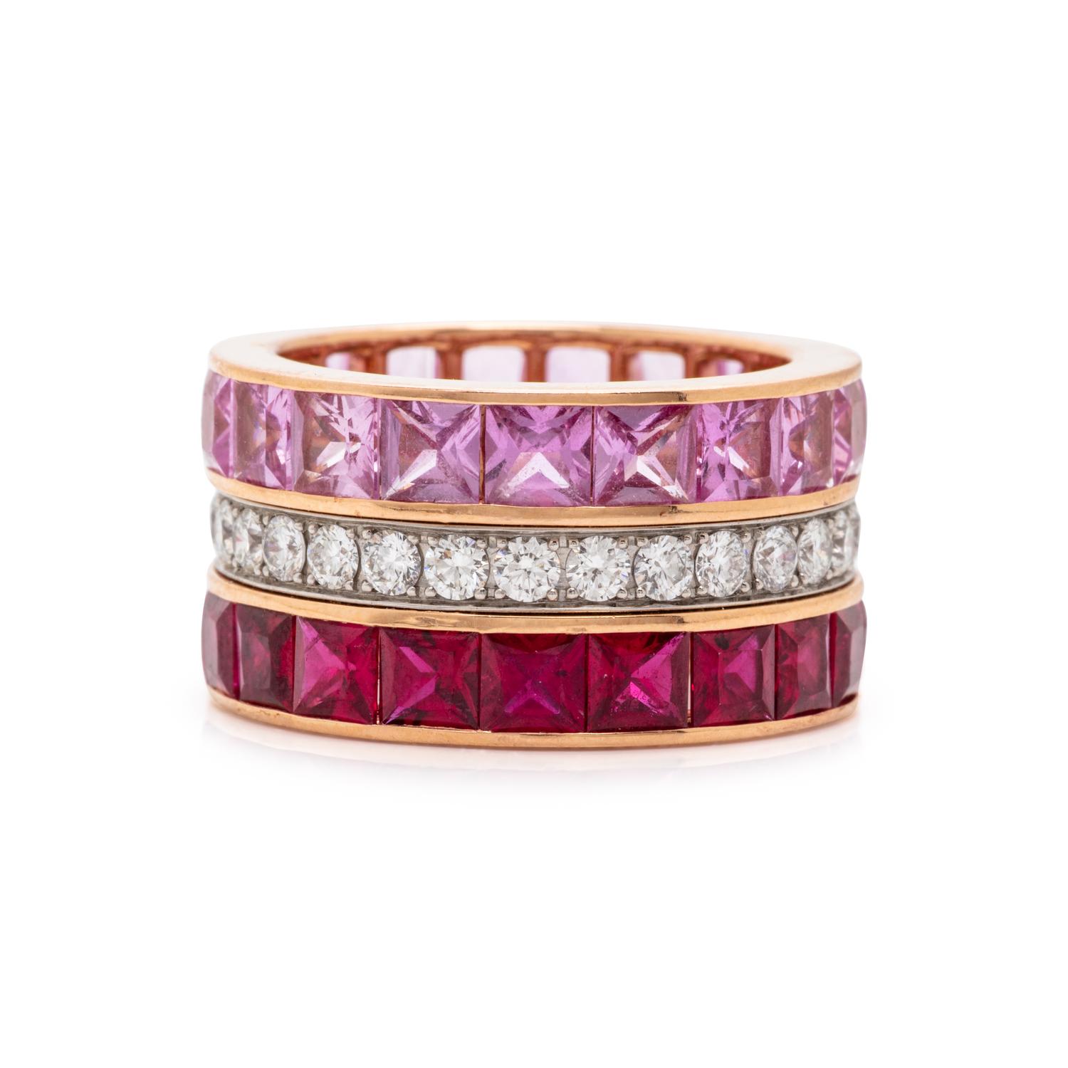 Robert Procop, Pink Sapphire, Diamond, Ruby, and Rose Gold Eternity Ring