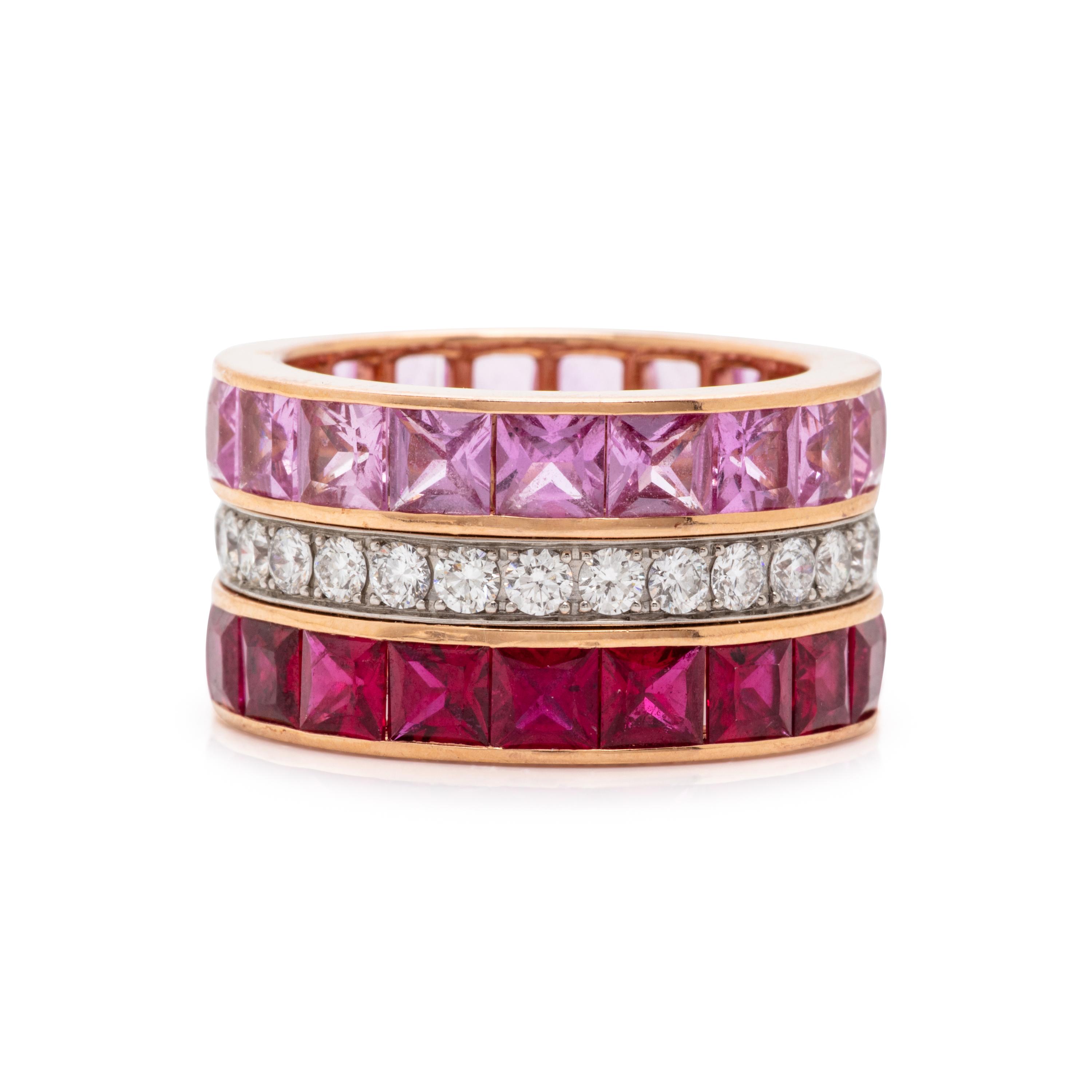 Robert Procop, Pink Sapphire, Diamond, Ruby, and Rose Gold Eternity Ring