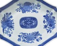 A Chinese Export Porcelain Blue Fitzhugh Oval Compote and Pair of Oval Serving Dishes