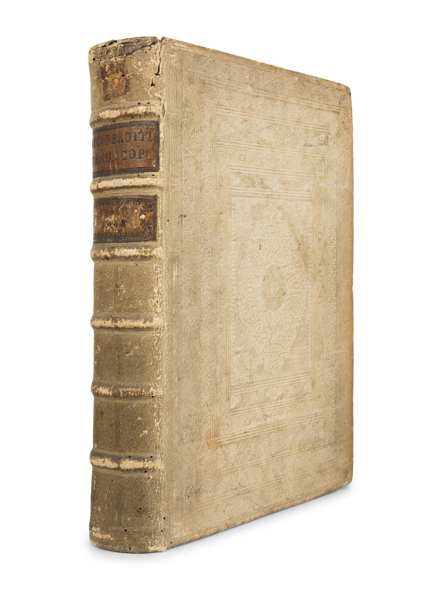PEROTTUS, Nicolaus (1430-1480). Cornucopiae linguae latinae . Pyrrhus Perottus and Ludovicus Odaxius, editors. Venice: Paganinus de Paganinis, May 14, 1489.
