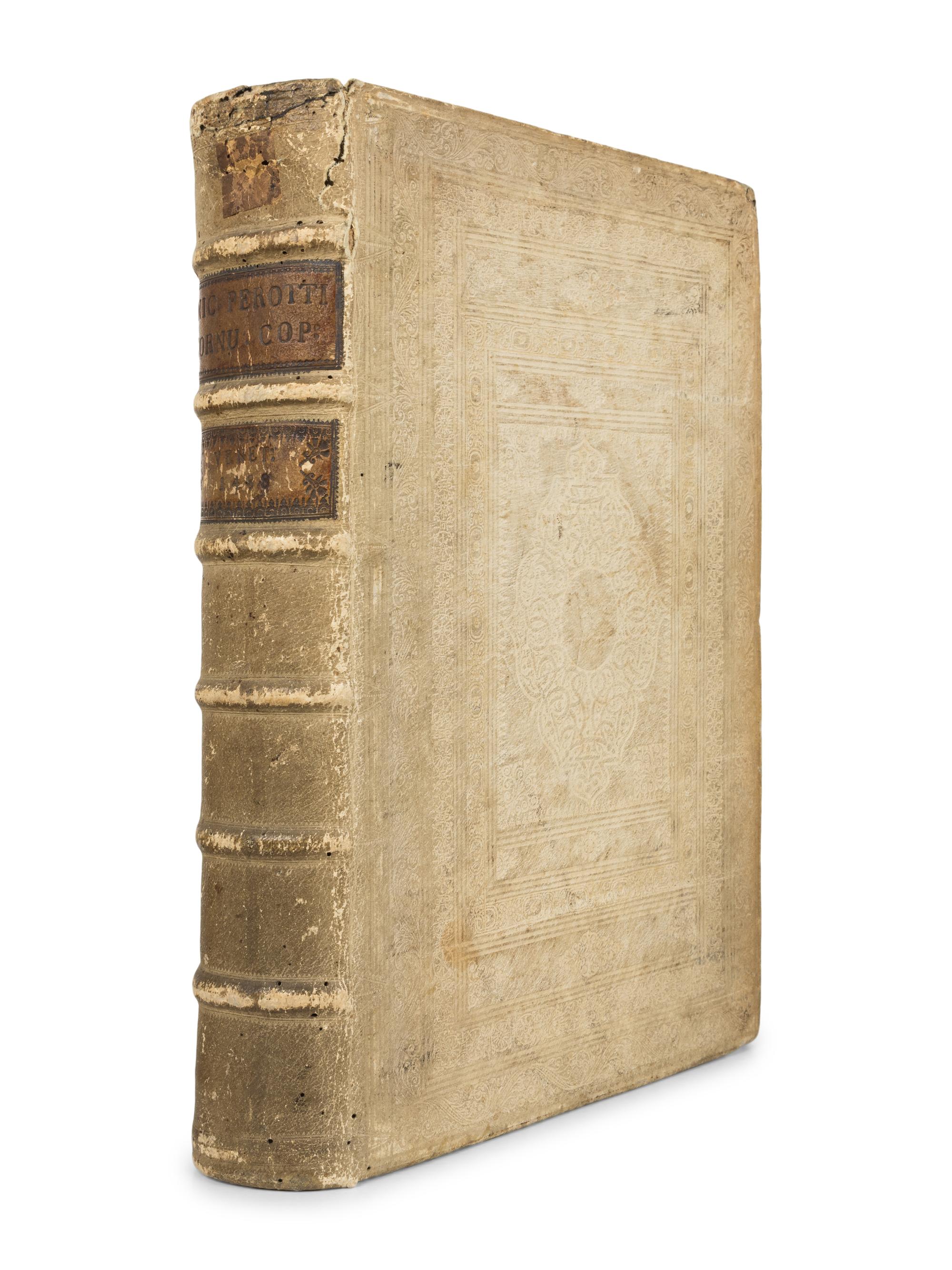 PEROTTUS, Nicolaus (1430-1480). Cornucopiae linguae latinae . Pyrrhus Perottus and Ludovicus Odaxius, editors. Venice: Paganinus de Paganinis, May 14, 1489.