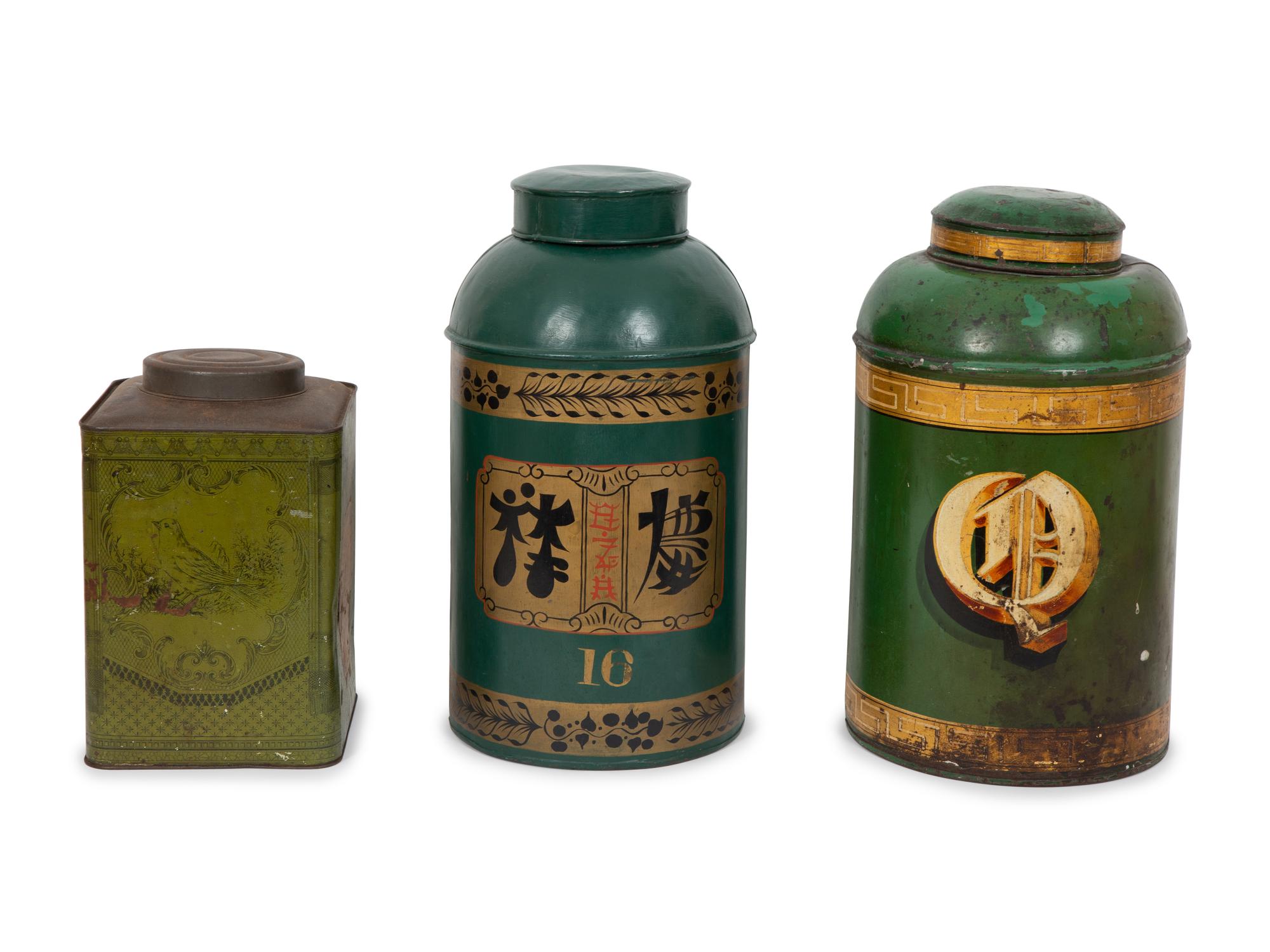 Three Painted Tole Tea Canisters