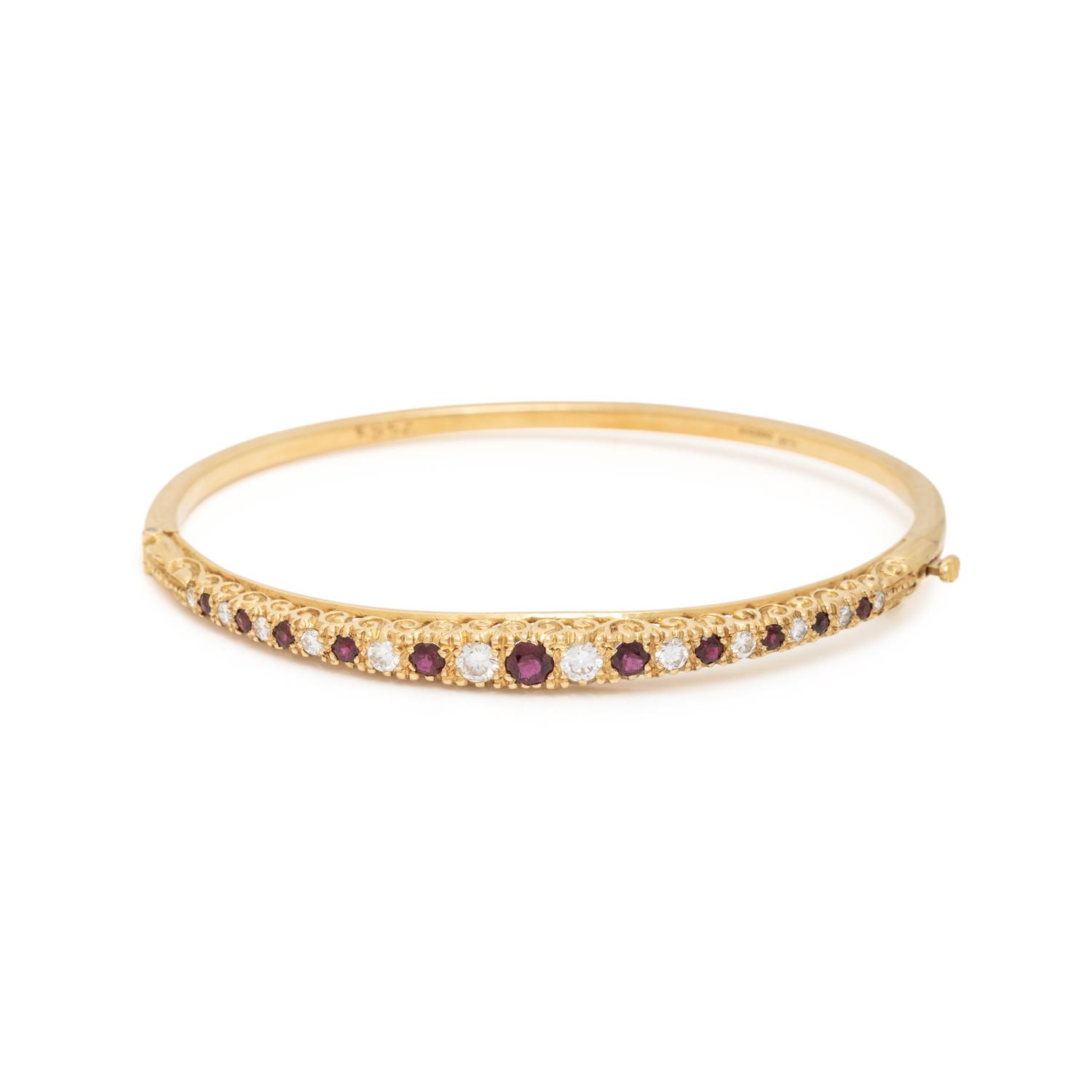 RUBY AND DIAMOND HINGED BANGLE BRACELET