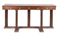 A Neoclassical Mahogany Console Table Height 34 1/4 x width 68 x depth 16 3/4 inches.