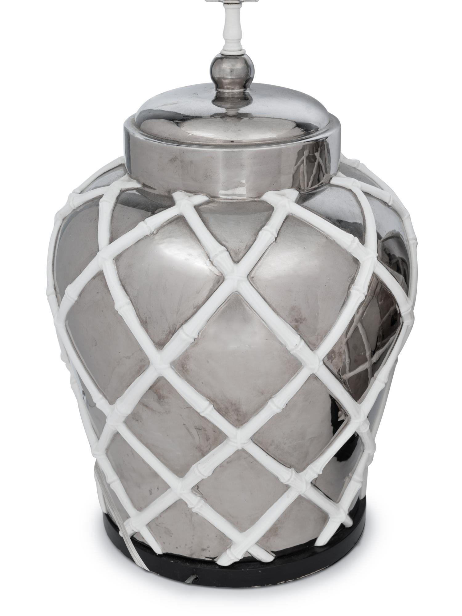 A Pair of Silvered and White Glazed Table Lamps