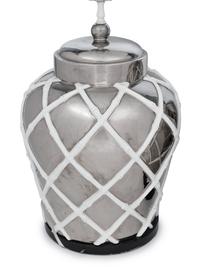 A Pair of Silvered and White Glazed Table Lamps