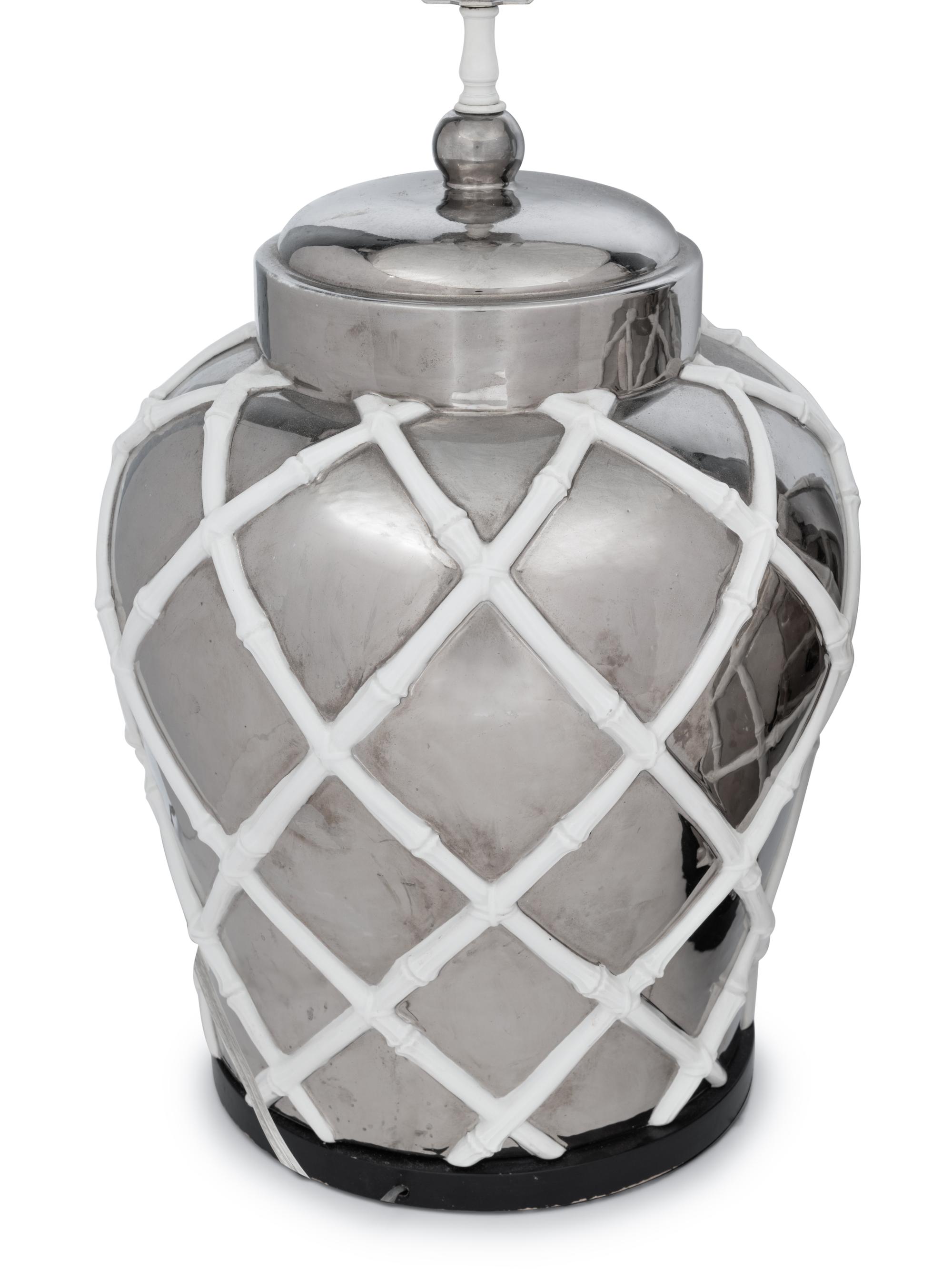 A Pair of Silvered and White Glazed Table Lamps