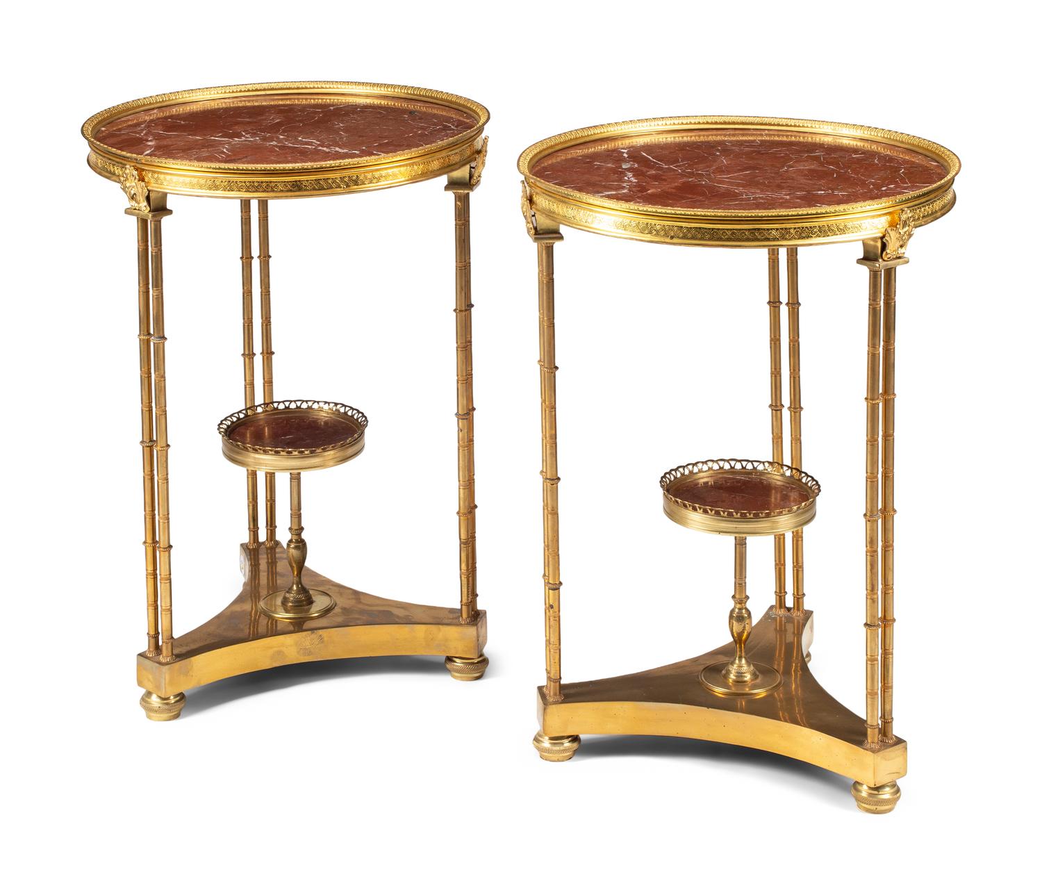A Pair of Gilt Bronze and Marble Gueridon Tables