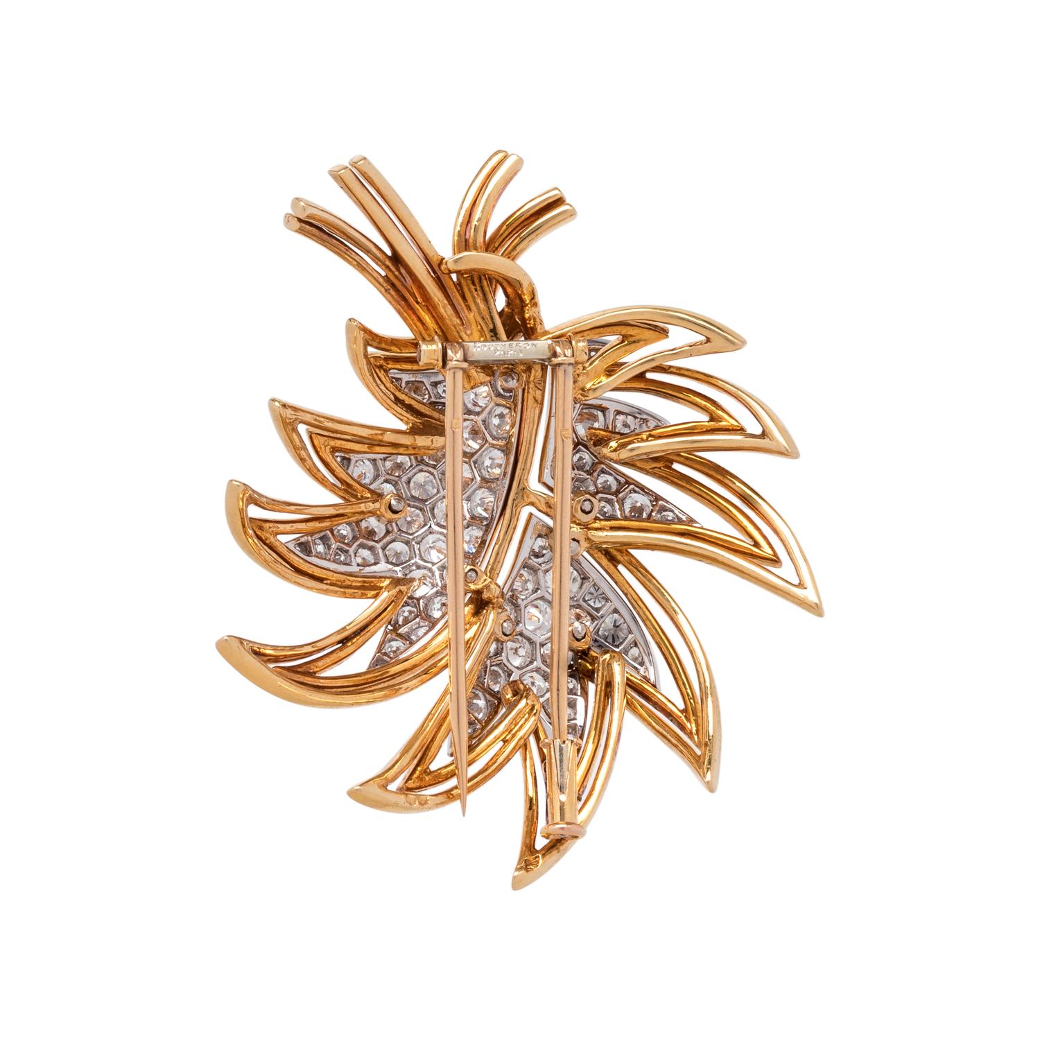 BOUCHERON, YELLOW GOLD, PLATINUM AND DIAMOND BROOCH
