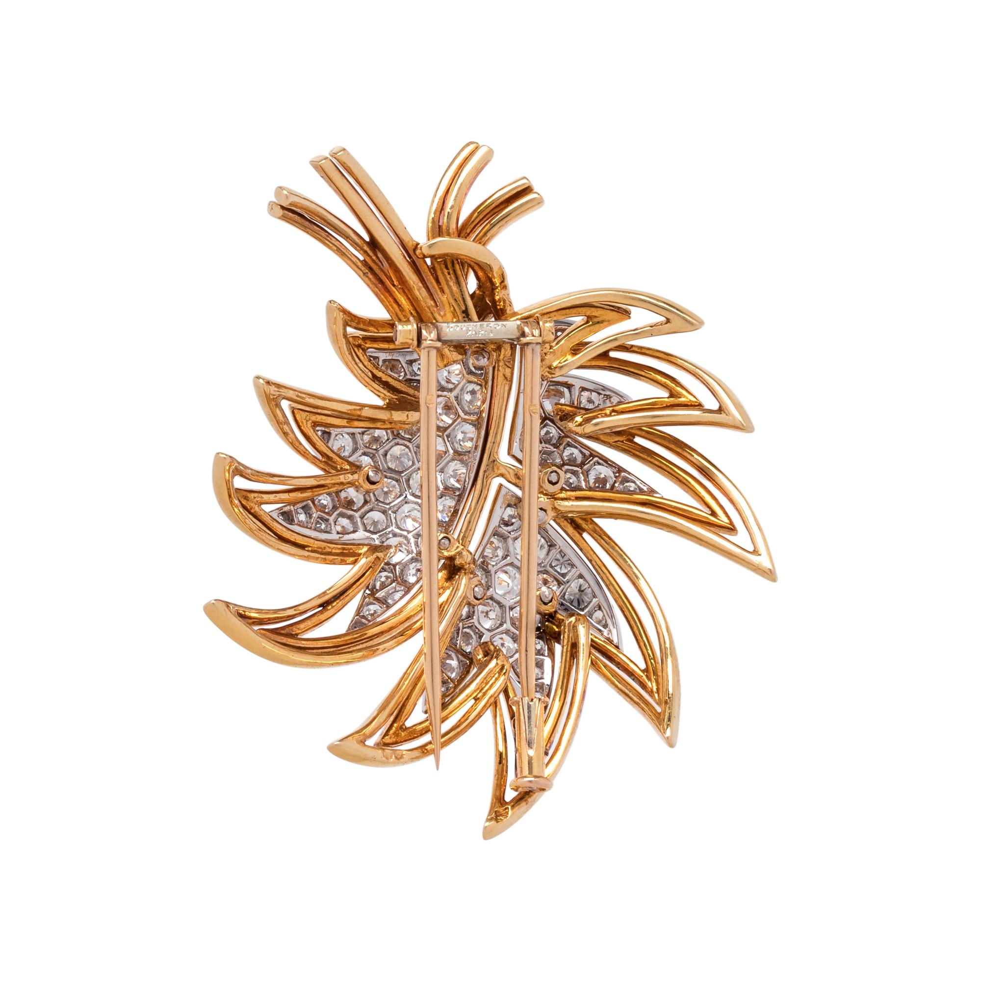 BOUCHERON, YELLOW GOLD, PLATINUM AND DIAMOND BROOCH