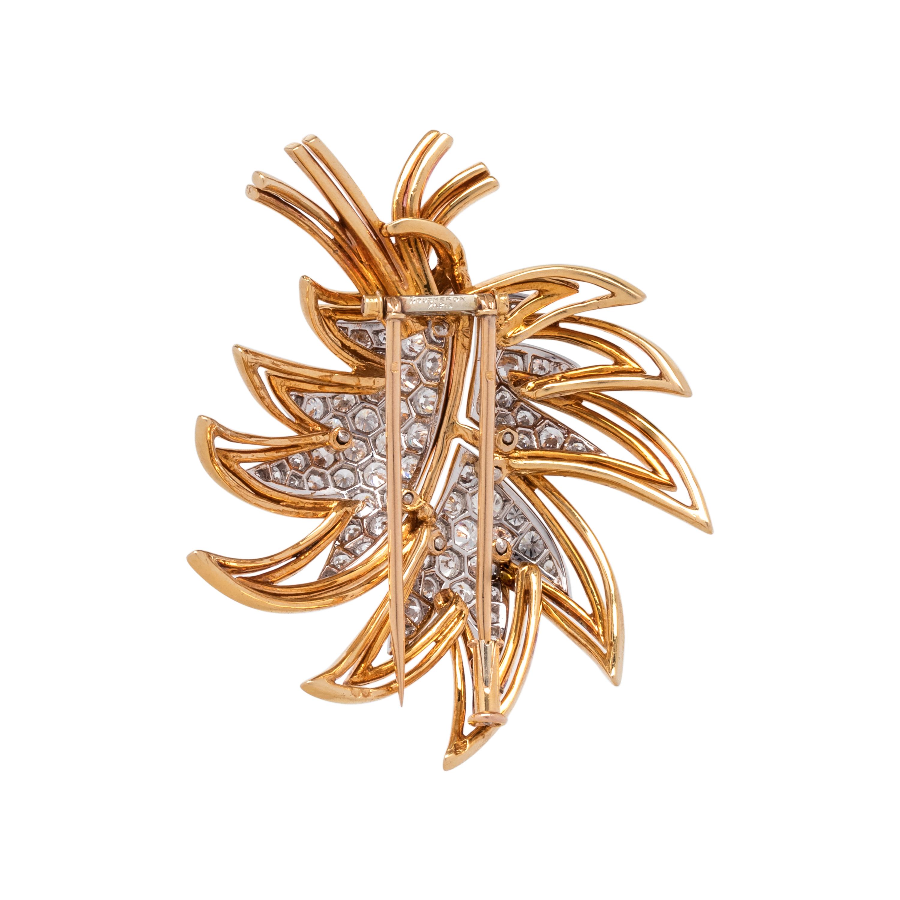 BOUCHERON, YELLOW GOLD, PLATINUM AND DIAMOND BROOCH